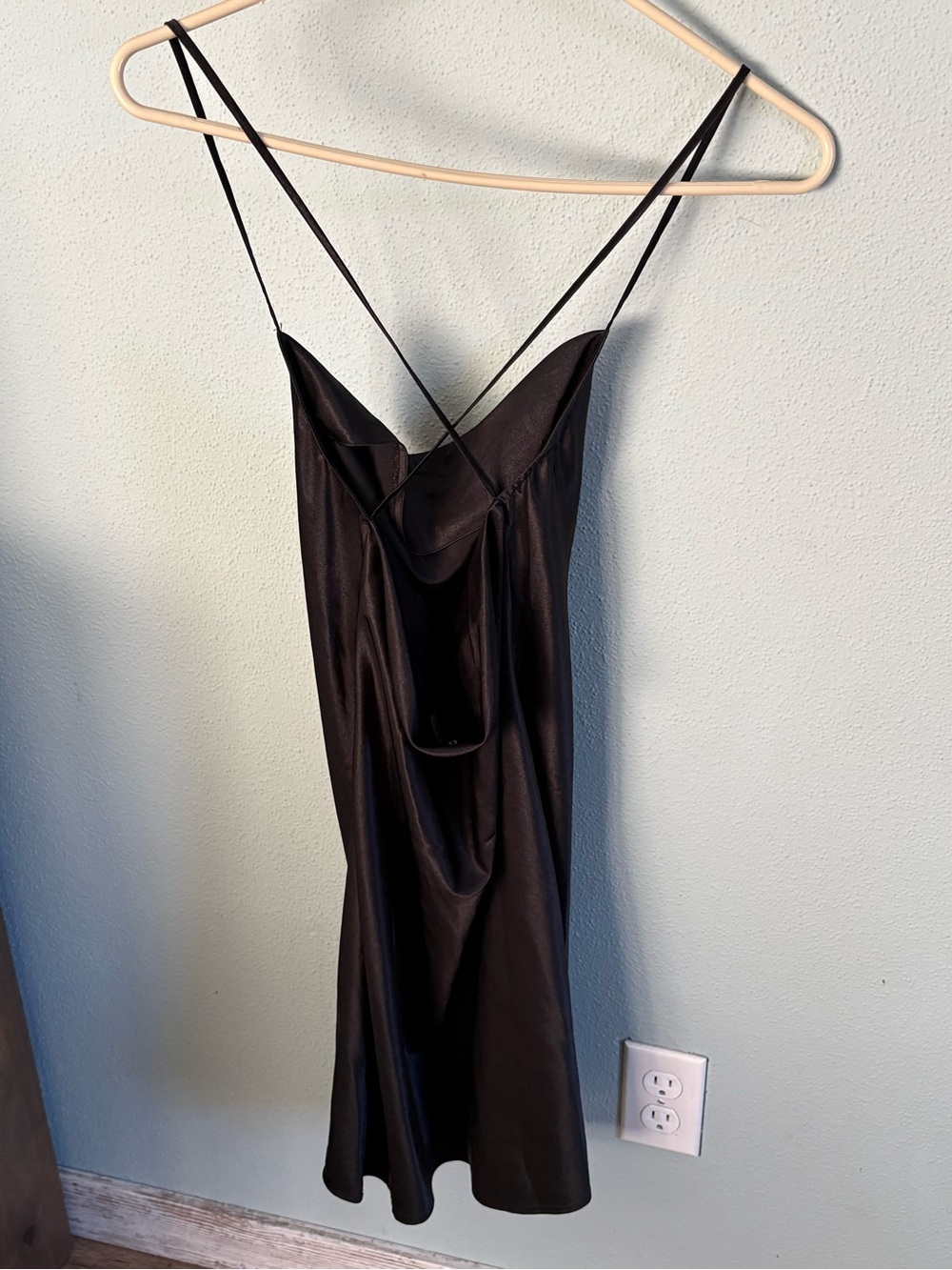 Divided Black Satin Slip Mini Dress